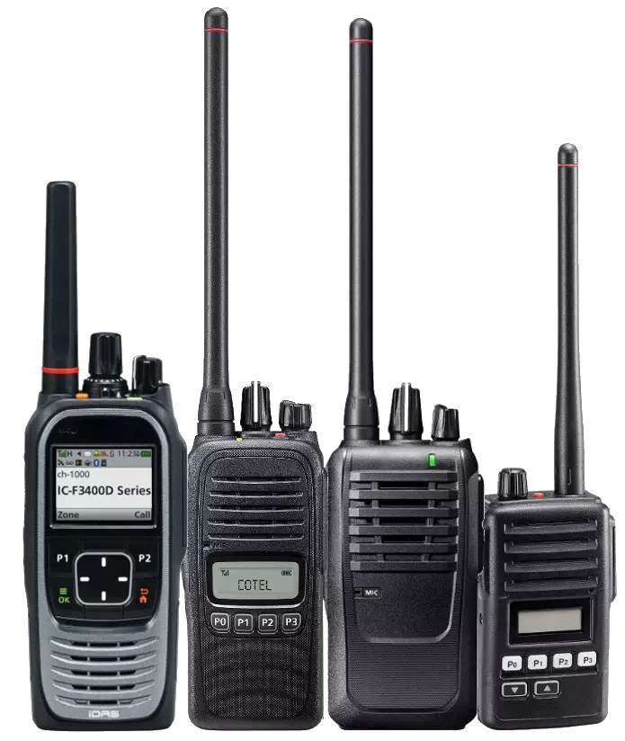 Selection of radio hand units from Cotel equipped with a lone worker function